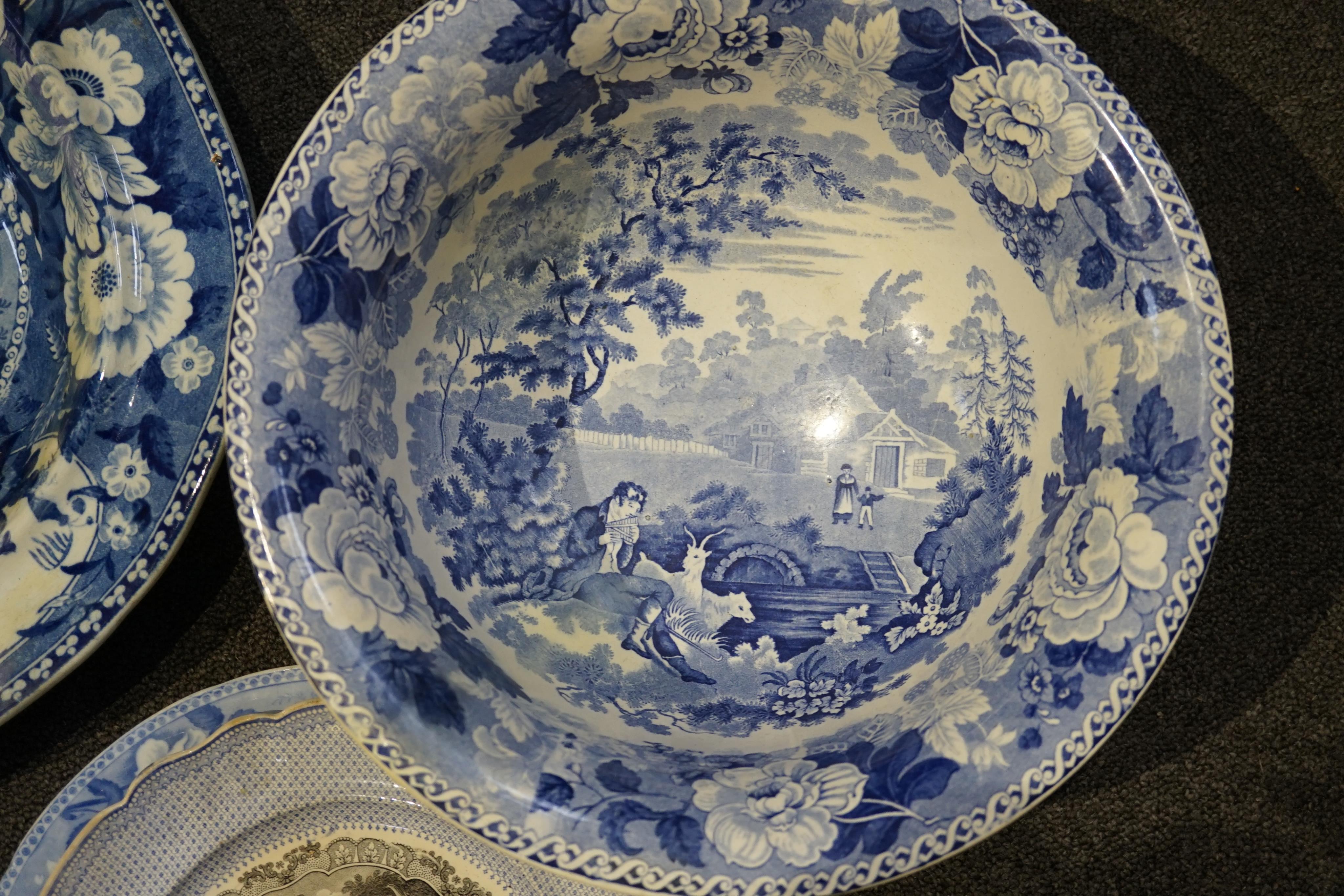 A Victorian blue and white 'Chinese Floral Pot' pattern meat plate